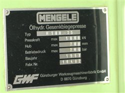 Листогибочный пресс гидравлический MENGELE H 100 - 25